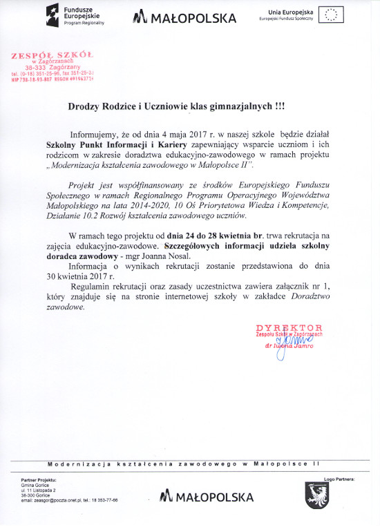 Projekt - „Modernizacja kształcenia zawodowego w Małopolsce II”